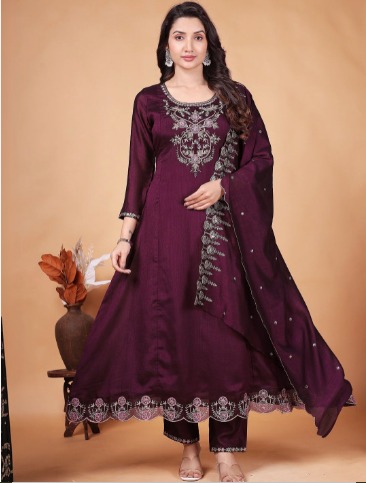 Women Ethnic Motifs Embroidered Regular Sequinned Kurta with Pyjamas & With Dupatta