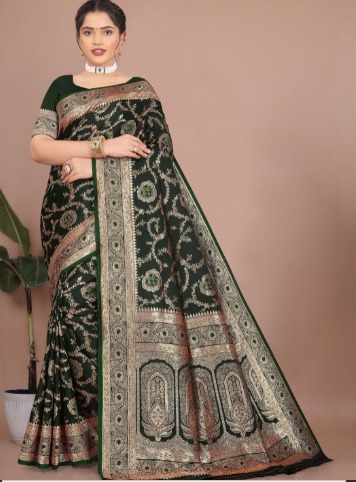 Ethnic Motifs Zari Silk Cotton Banarasi Saree